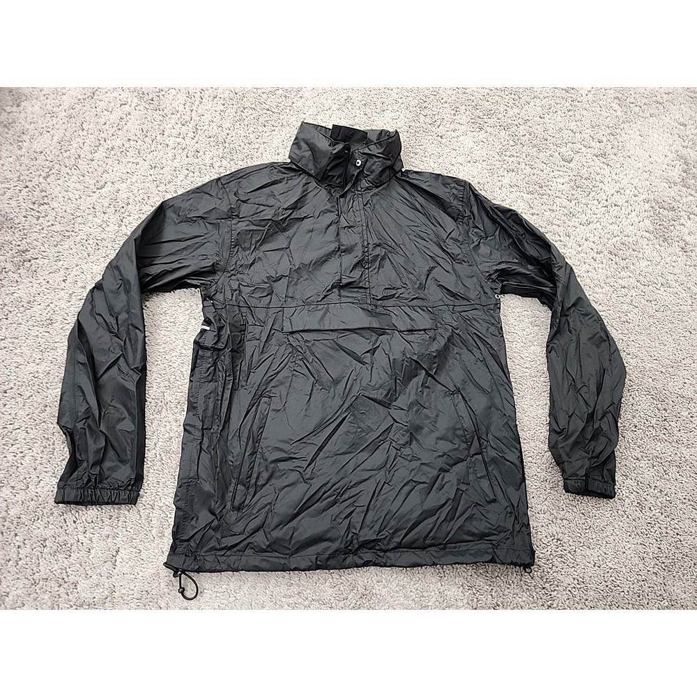 33,000 ft Rain Jacket Mens M Black Packable Waterproof Hooded Anorak Windbreaker